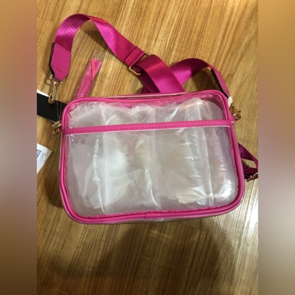 Pink piping trim Clear transparent crossbody camera bag wide adjustable bag - Picture 3 of 10